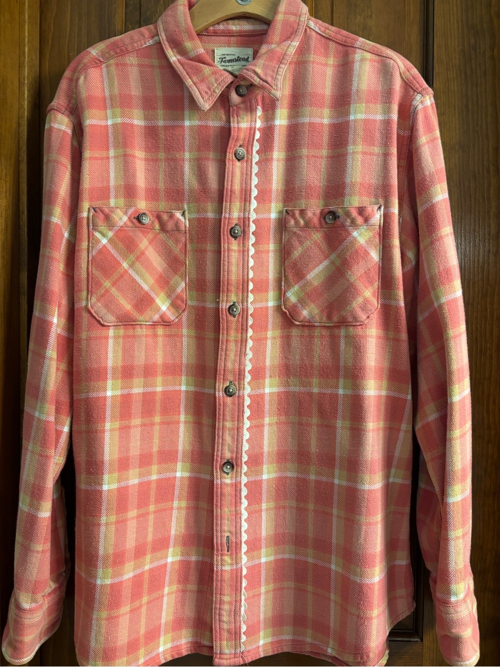 Upcycled men’s Flannel with Rick rack trim